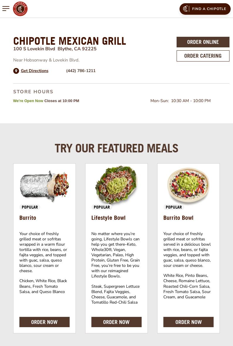 Chipotle Mexican Grill Menu