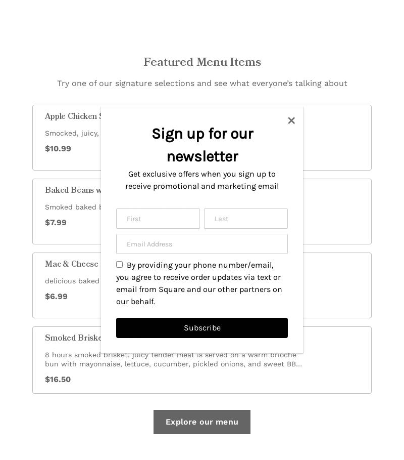 Techalla BBQ & Grill Menu