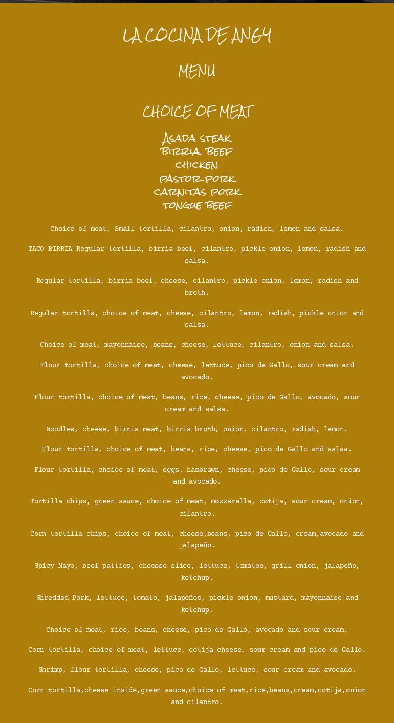La cocina de Angy Menu