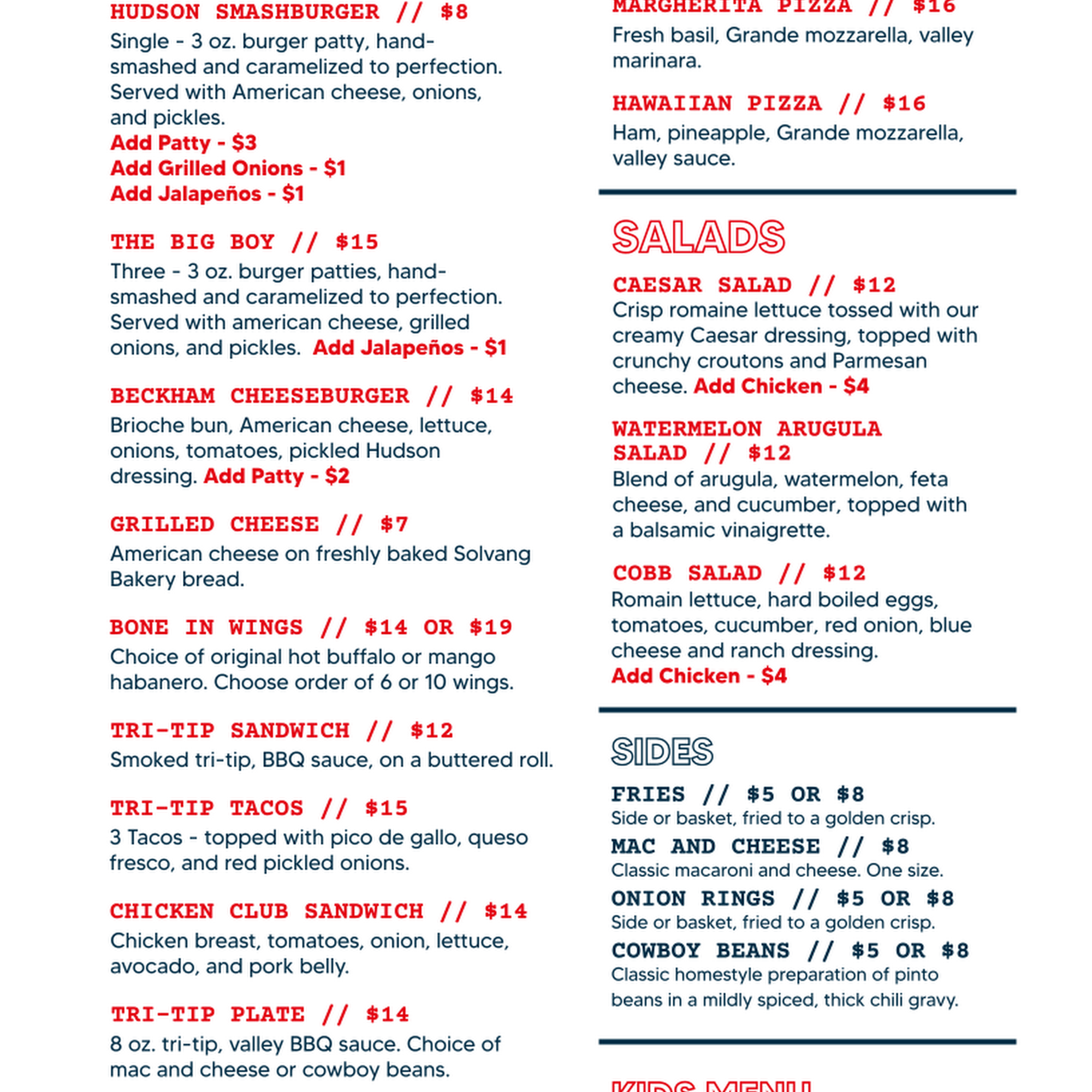 Hudson's Grill at Figueroa Mountain Menu