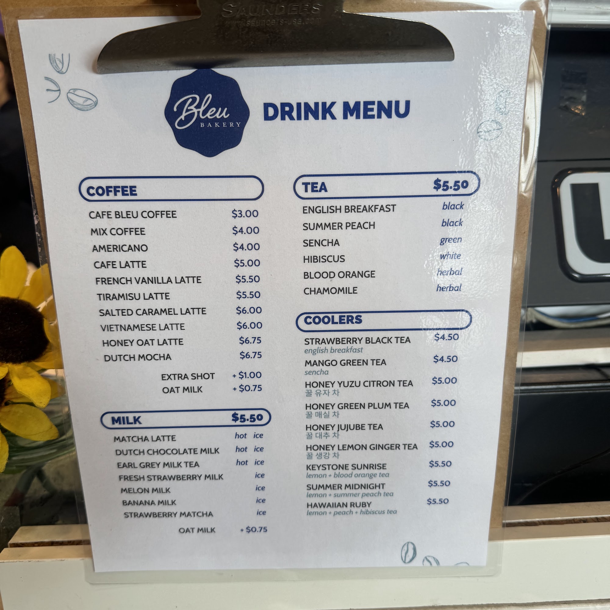 Cafe Bleu Bakery Menu