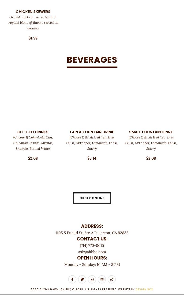 Aloha Hawaiian BBQ Menu