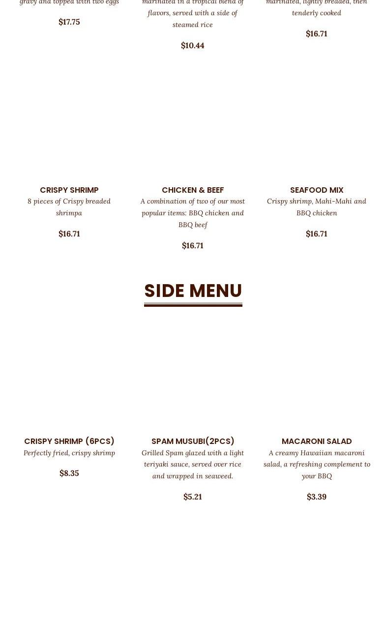 Aloha Hawaiian BBQ Menu