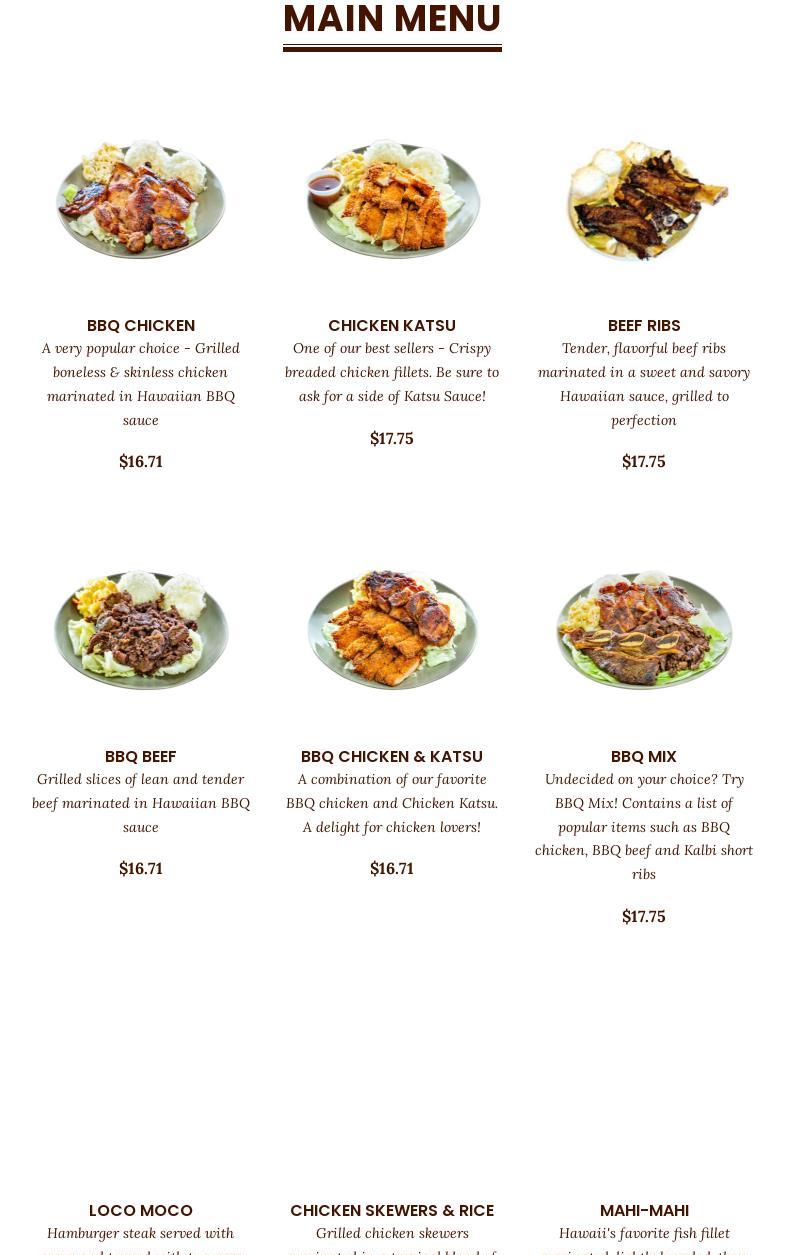 Aloha Hawaiian BBQ Menu