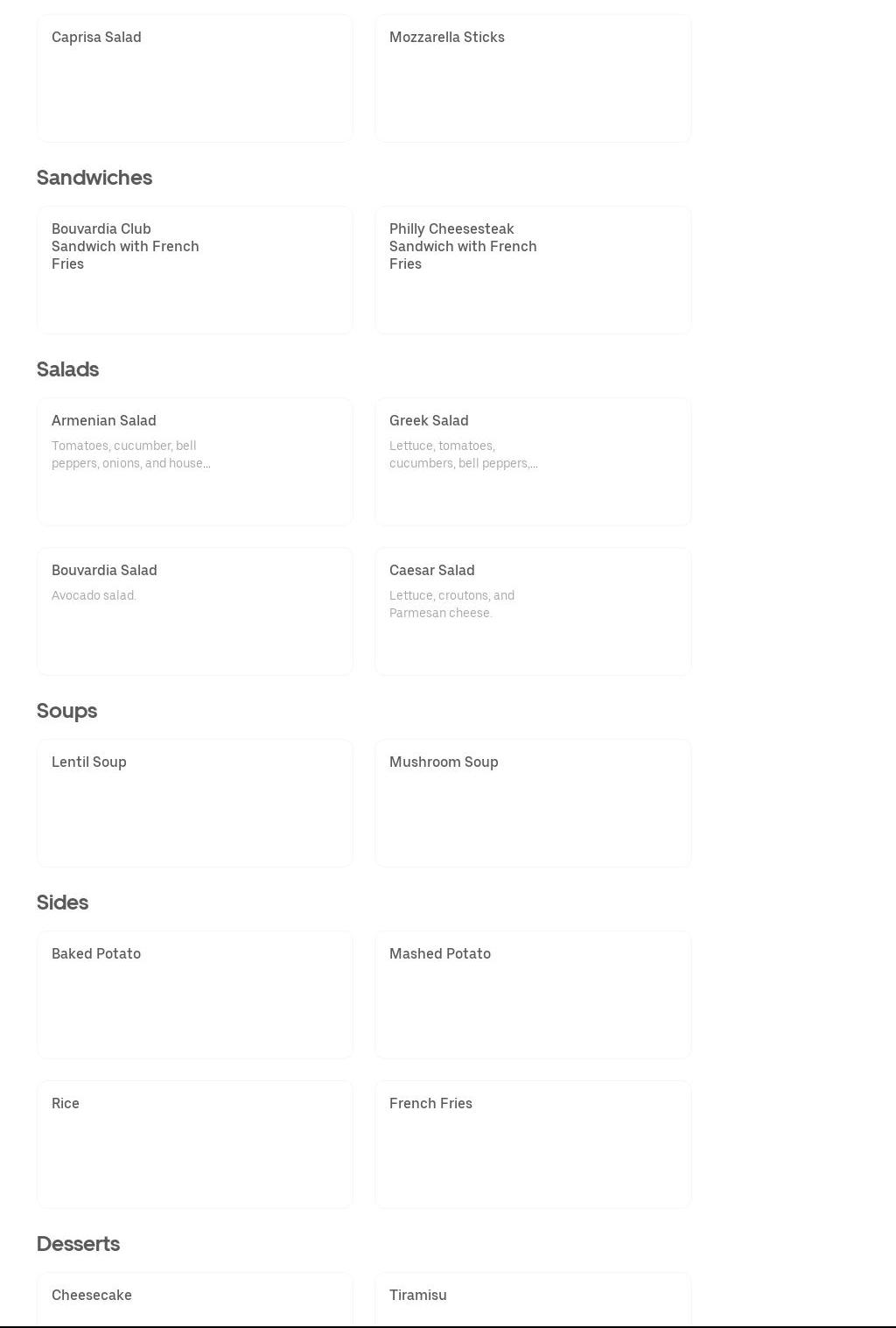 Bouvardia Venues Menu