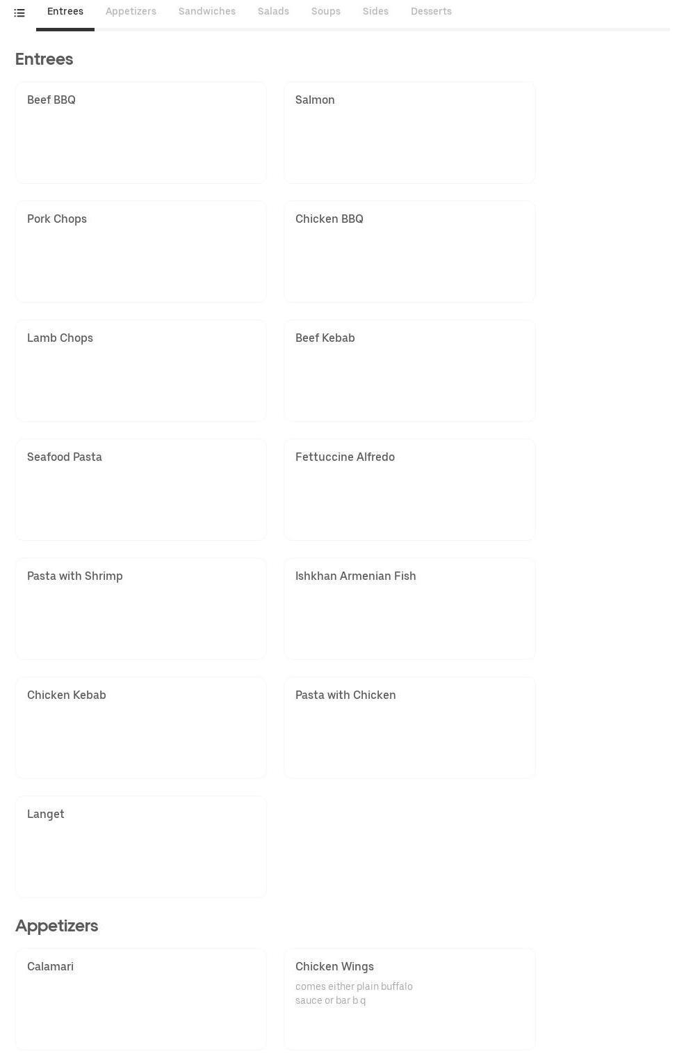 Bouvardia Venues Menu