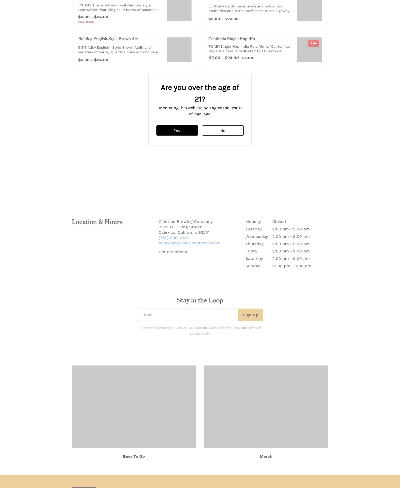 Calexico Brewing Company Menu