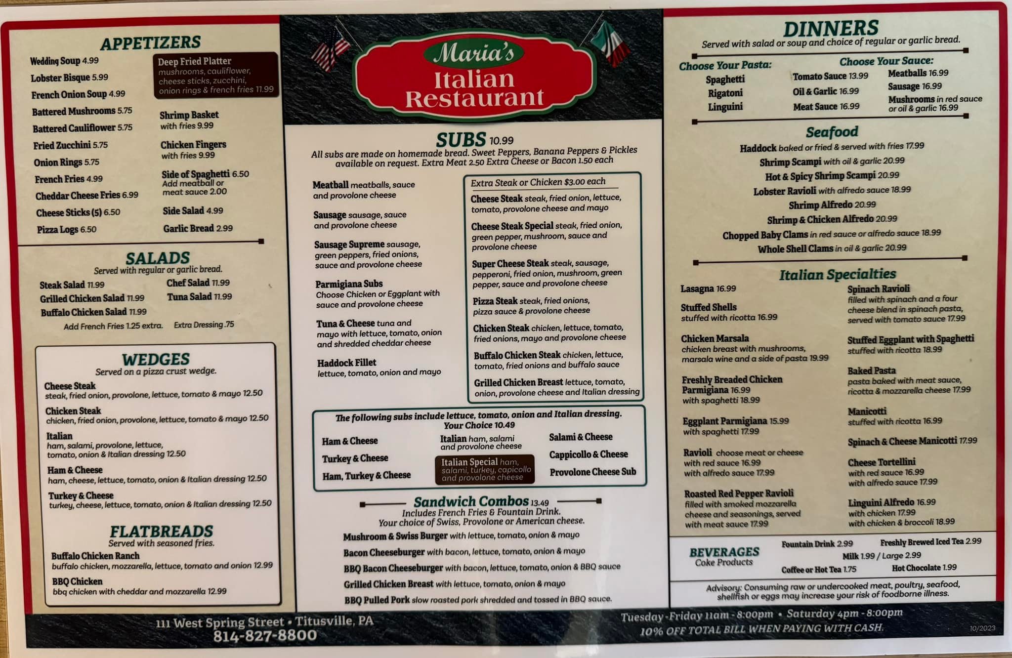 Maria's Italian Restaurant & Pizza Menu