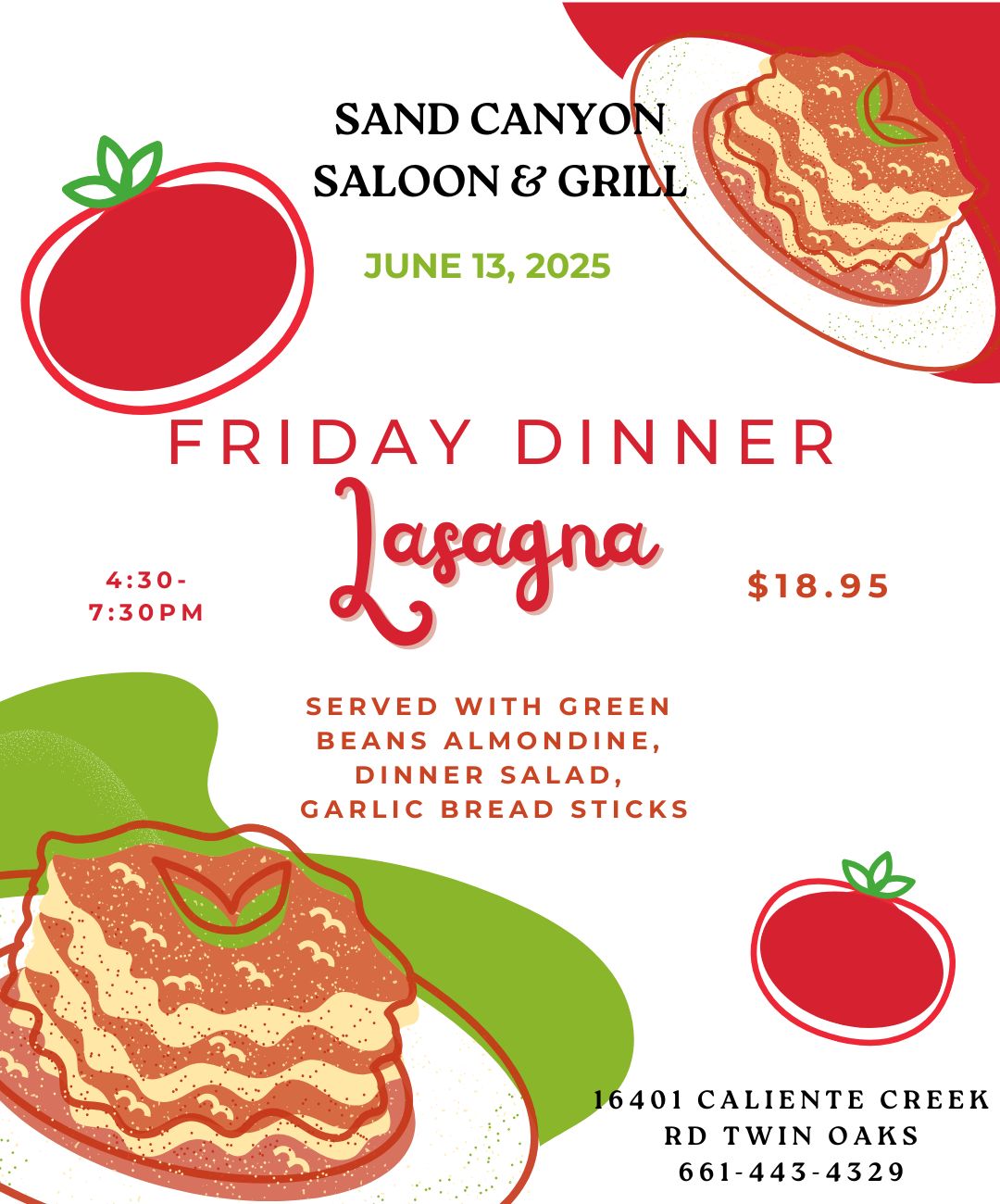 Sand Canyon Saloon & Grill Menu