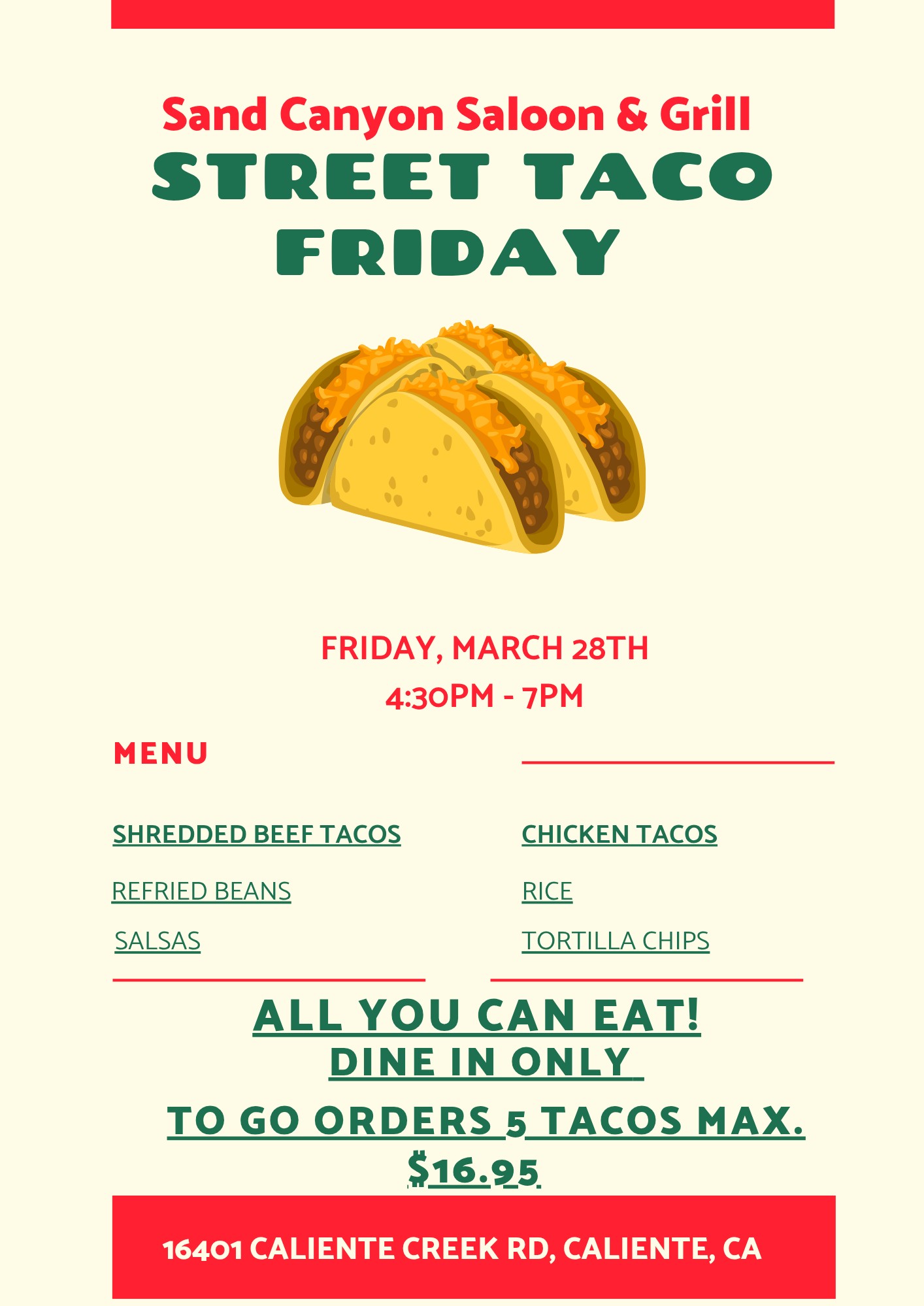 Sand Canyon Saloon & Grill Menu