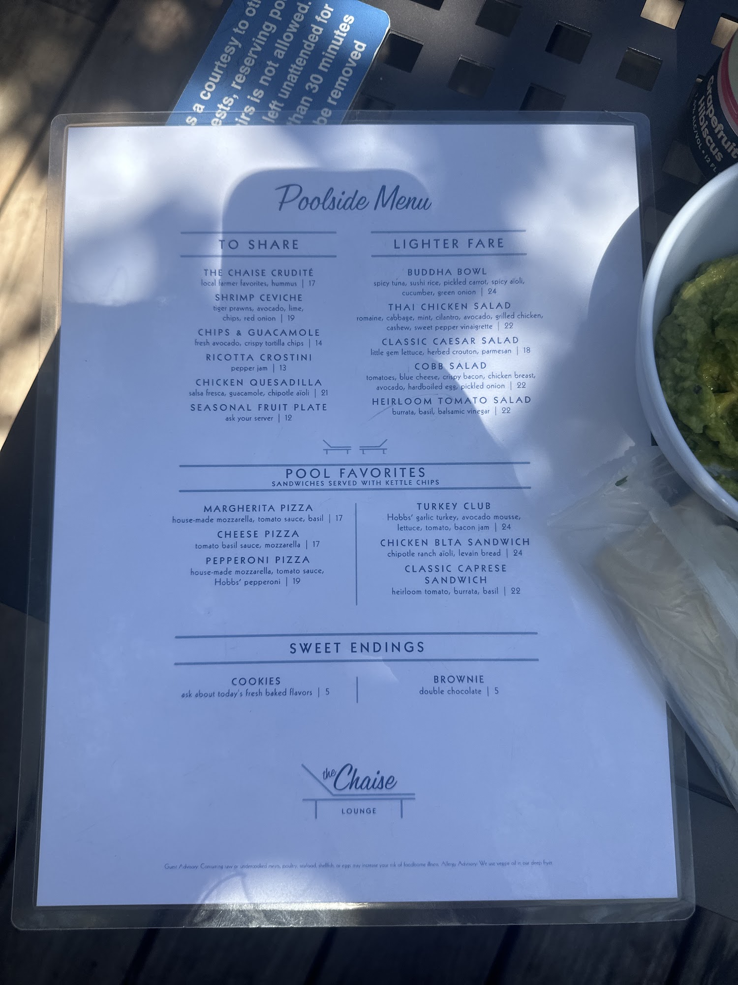 The Chaise Lounge Menu