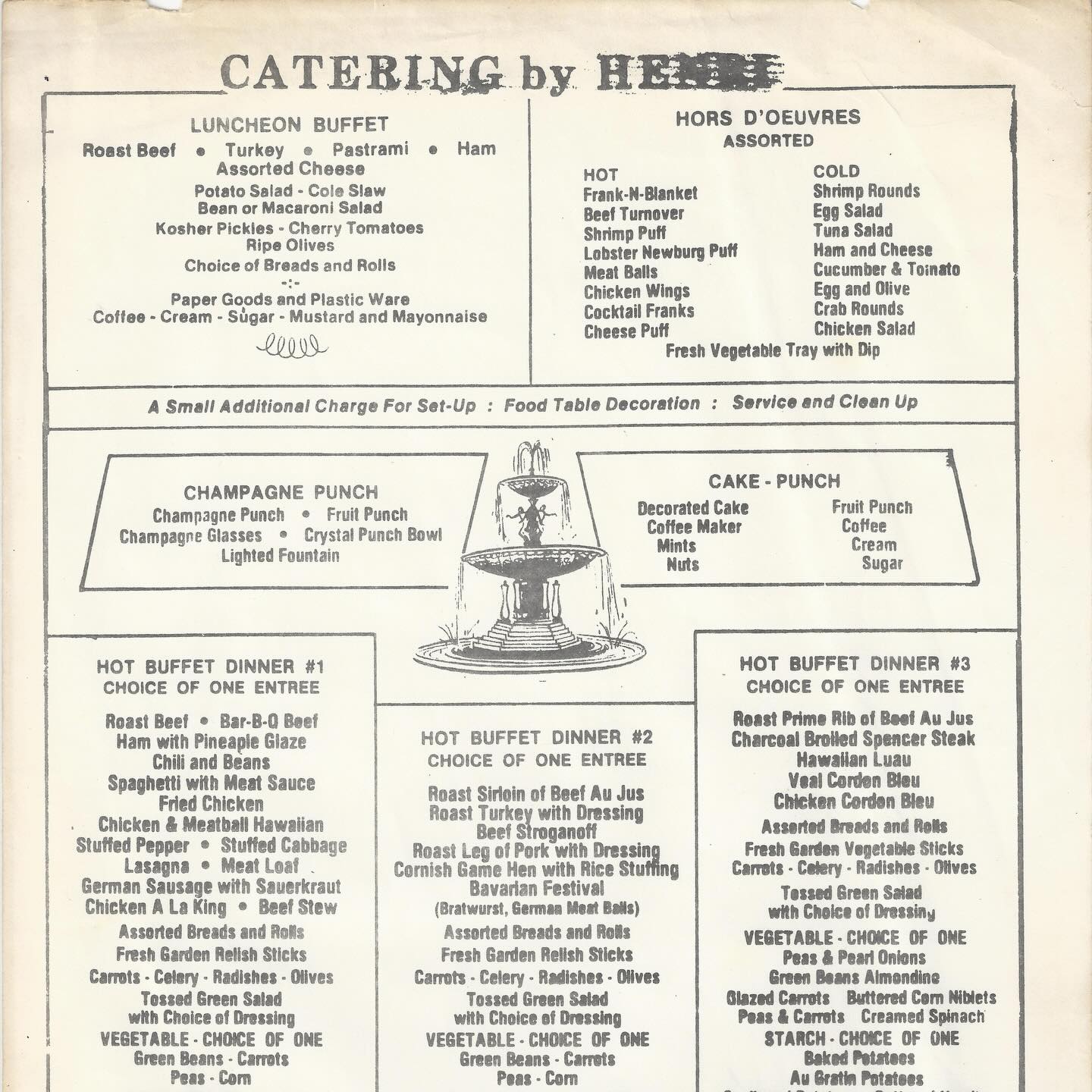 Henri's Exquisite Catering Menu