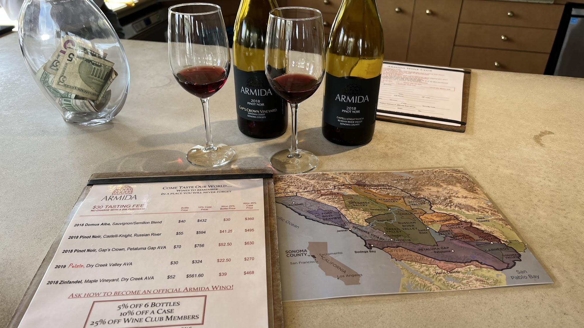 Armida Winery Tasting Room Menu