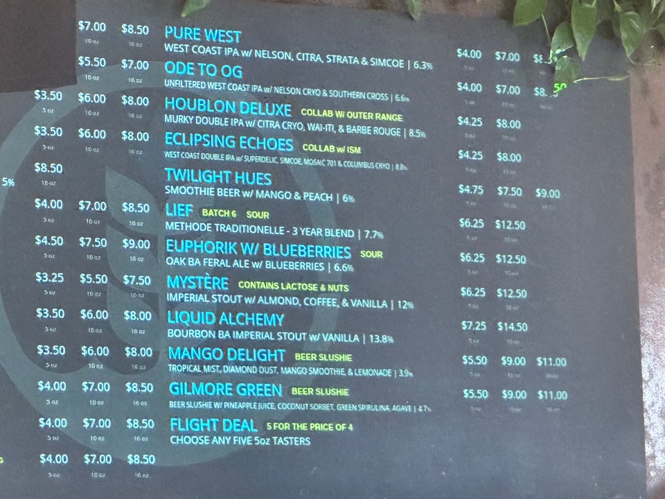 Pure Project Carlsbad Menu