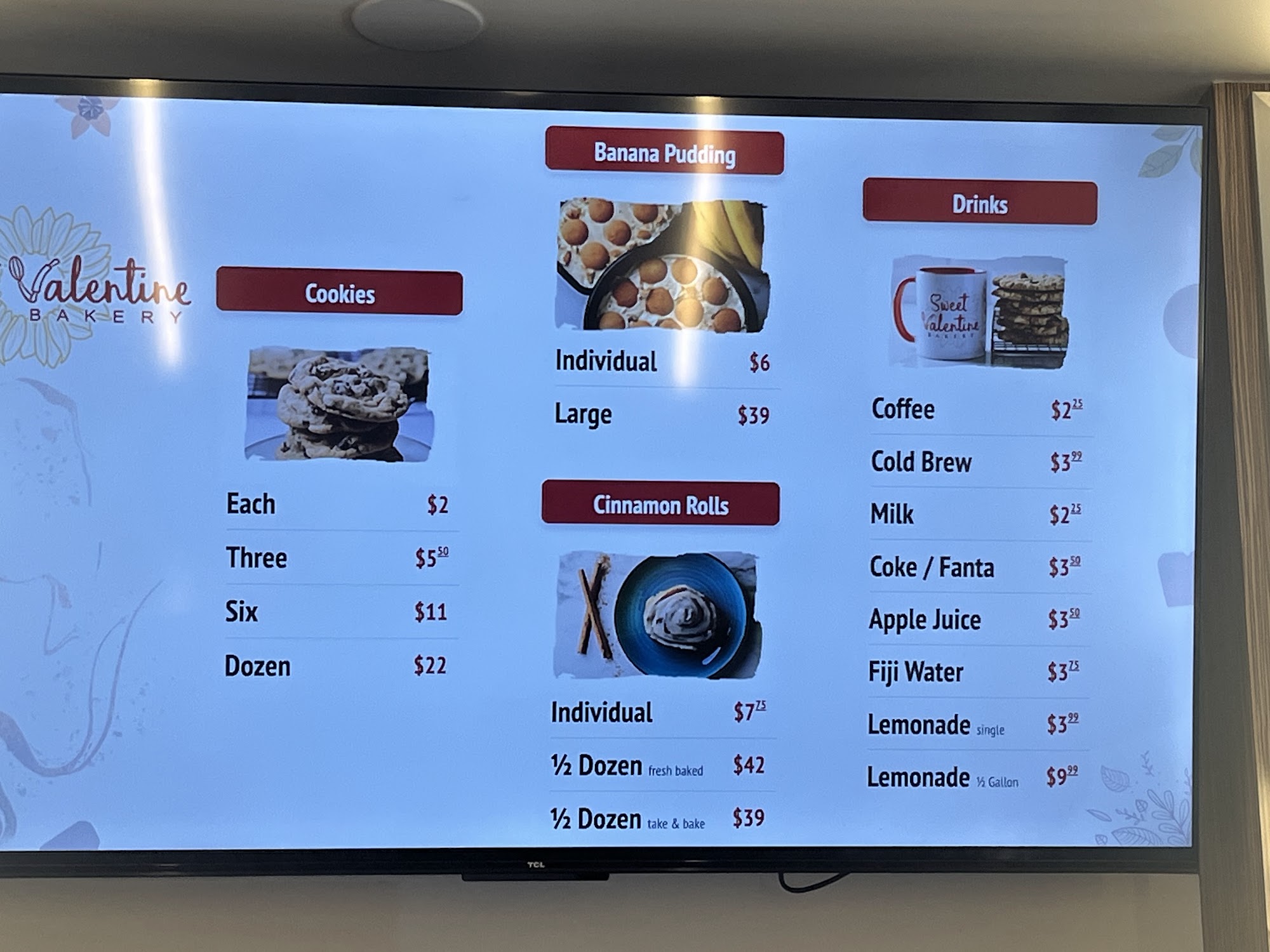 Sweet Valentine Bakery Menu