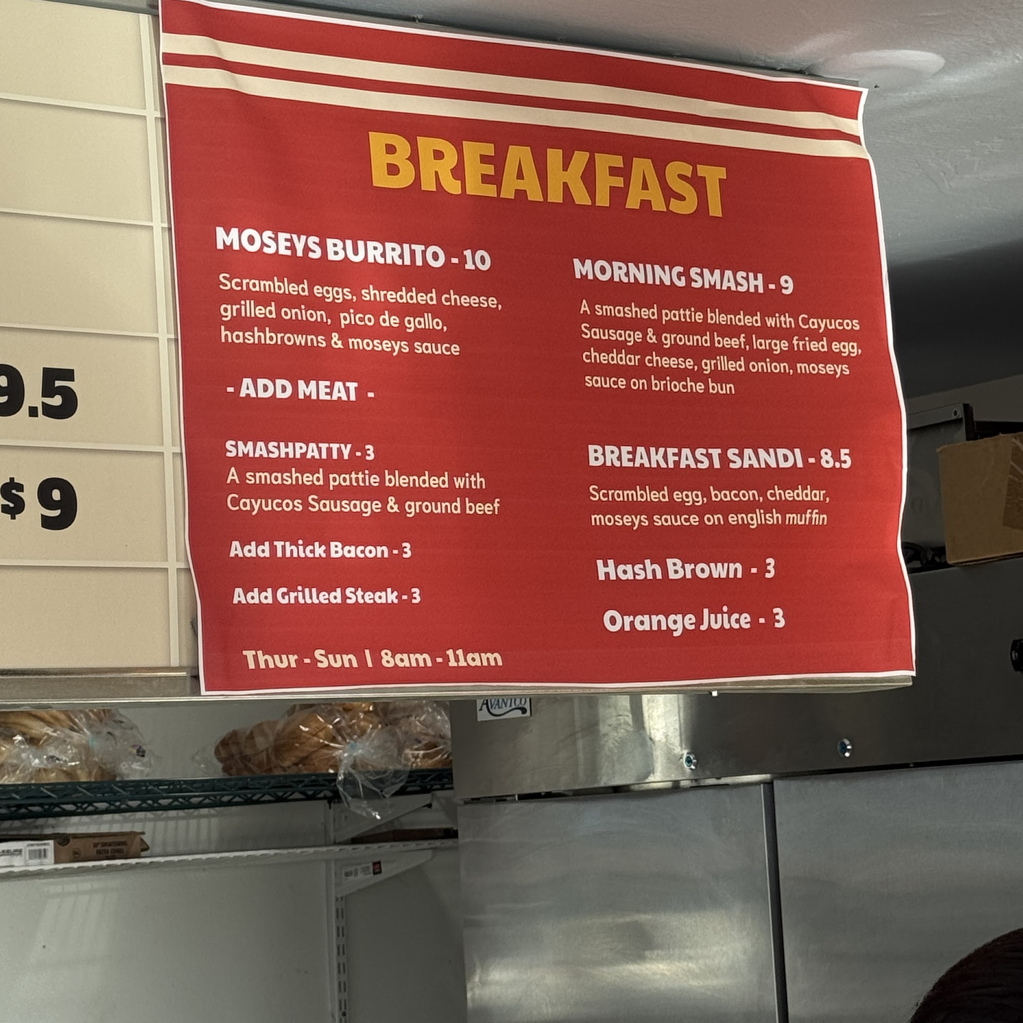 Moseys Burgers Menu