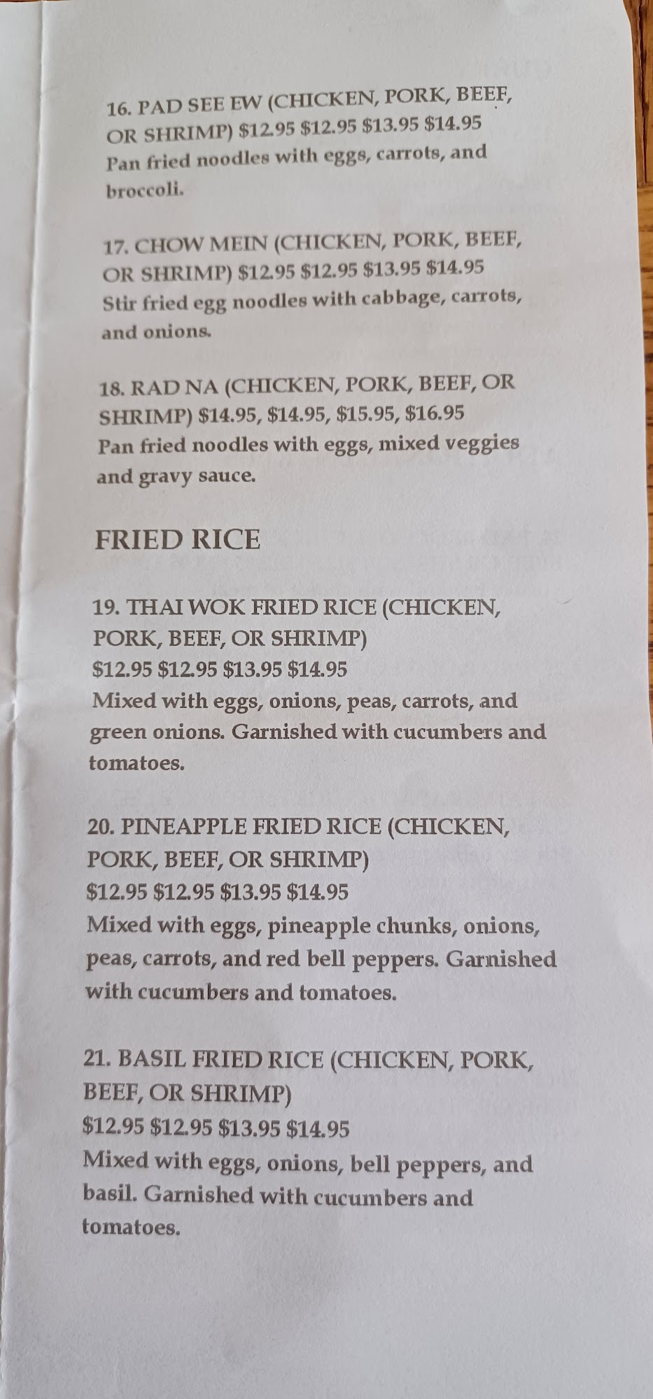 Thai wok Menu
