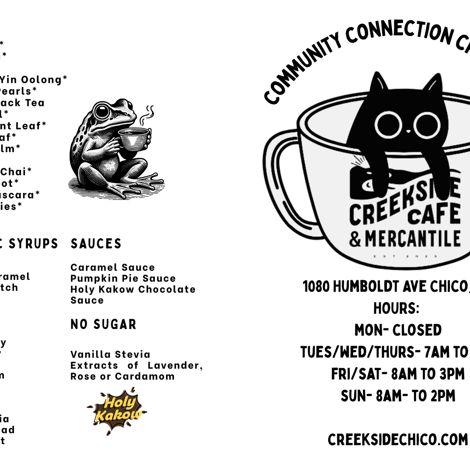 Creekside Cafe and Mercantile Menu