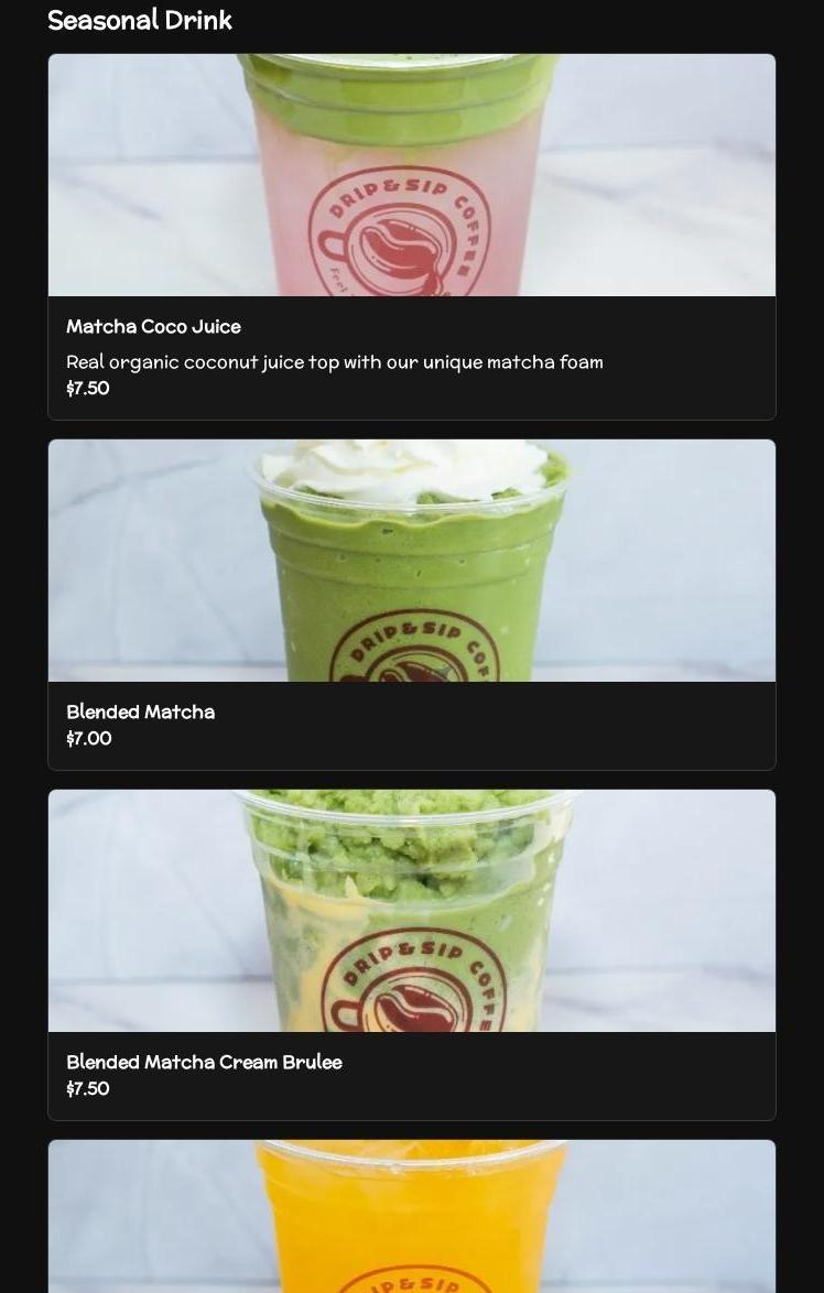 Drip & Sip Coffee Menu