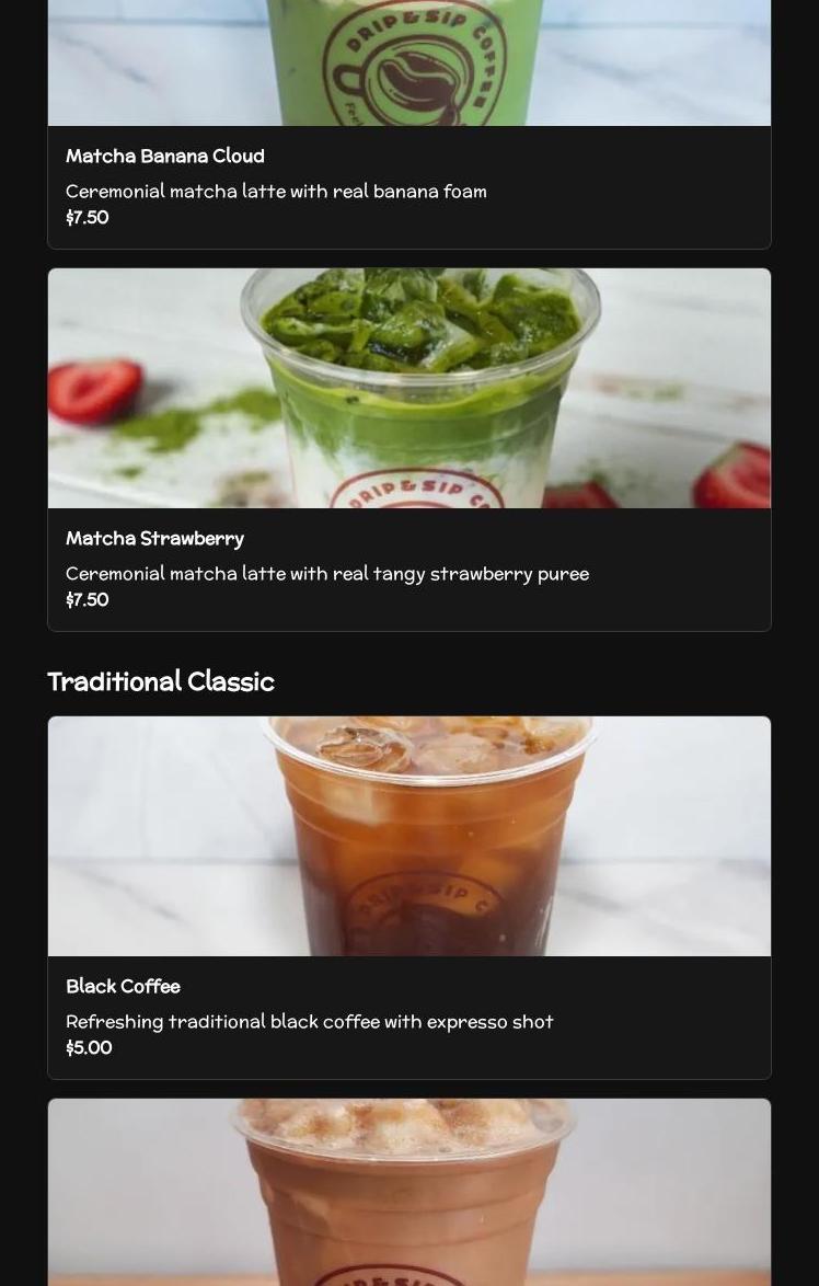 Drip & Sip Coffee Menu