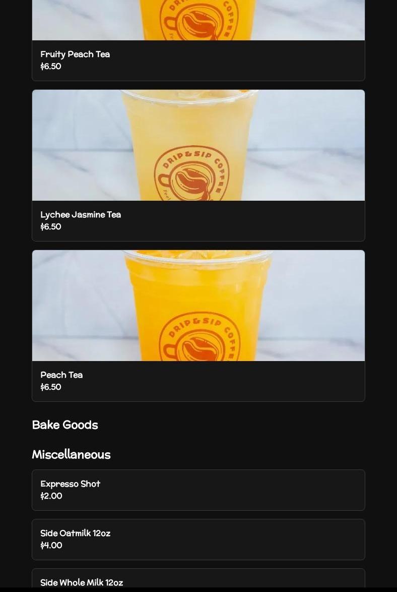 Drip & Sip Coffee Menu