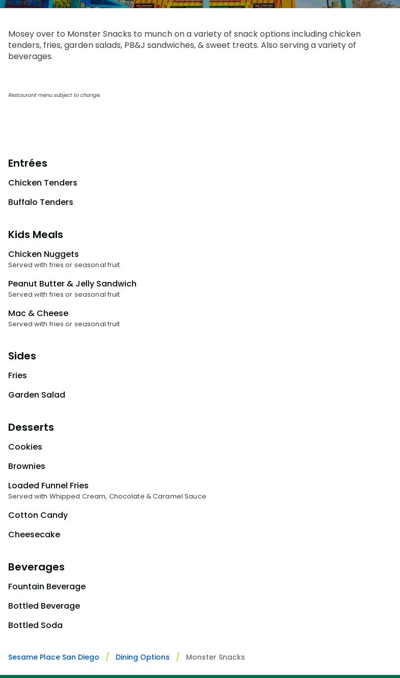 Monster Snacks Menu