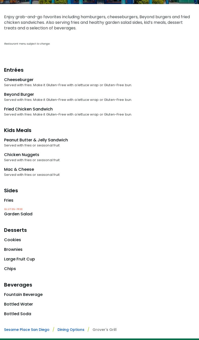 Grover's Grill Menu