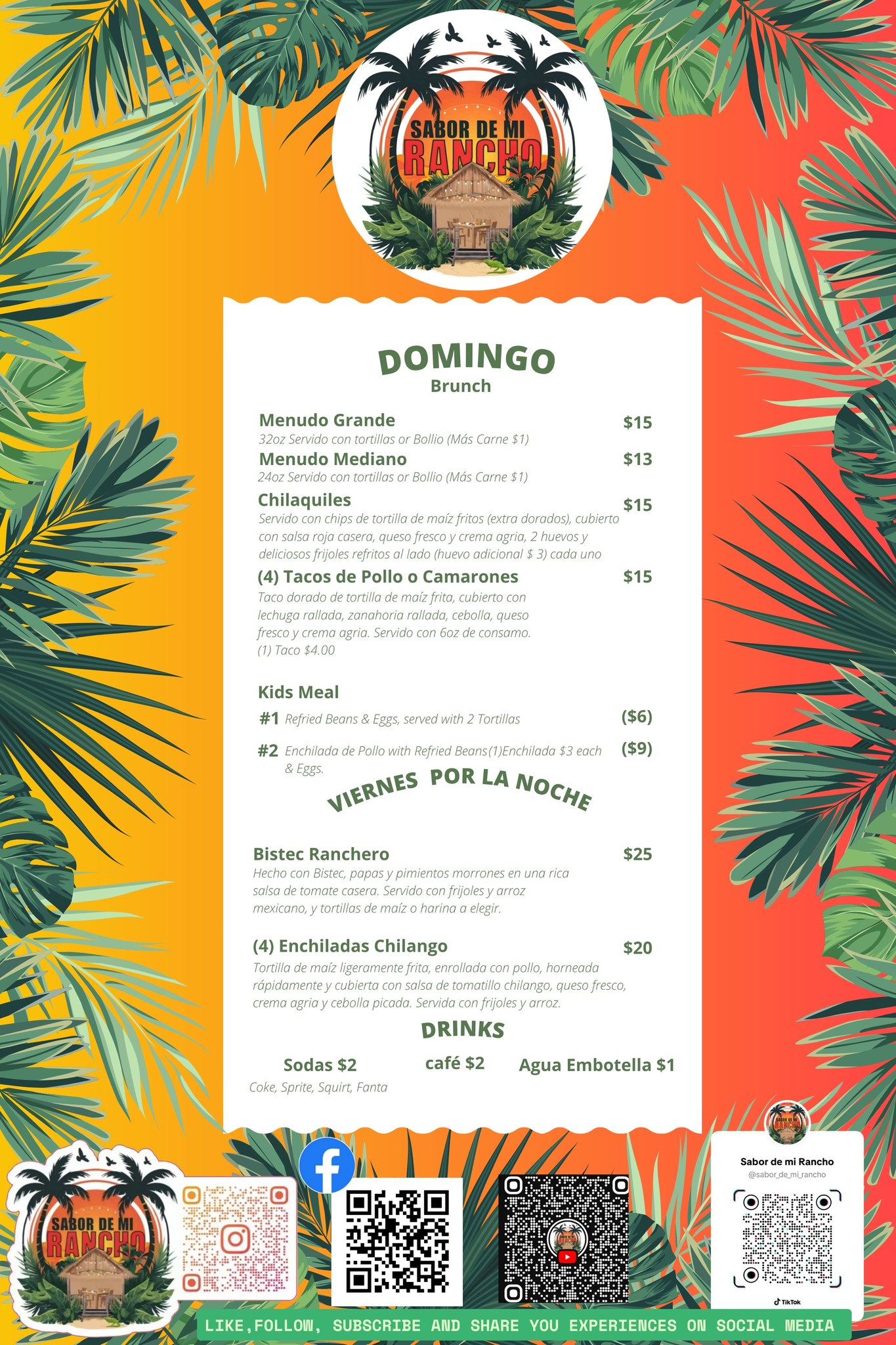 Sabor de mi rancho Menu