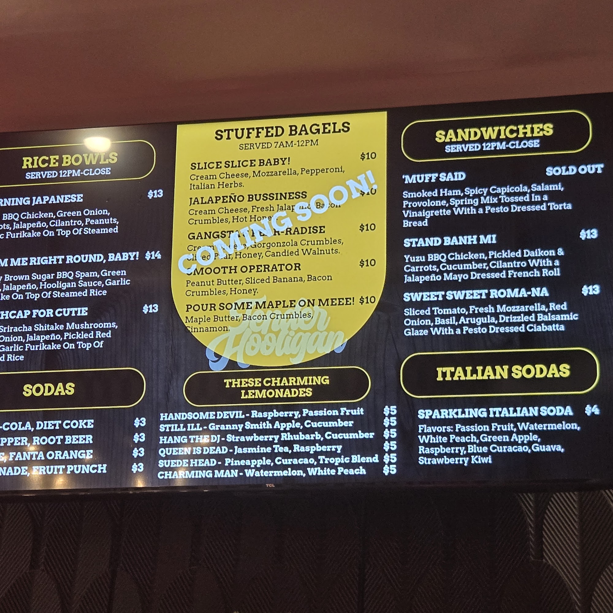 Tender Hooligan Menu