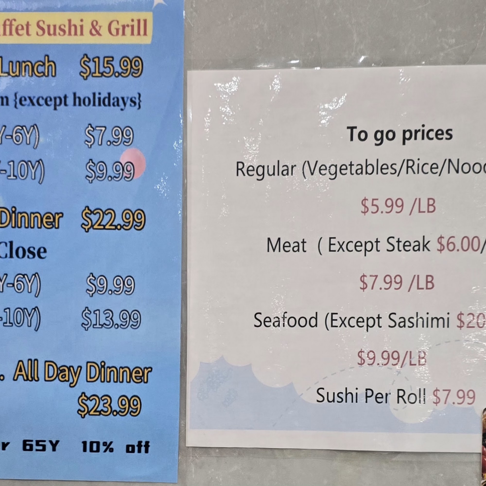 Yummy Buffet Grill and Sushi Menu