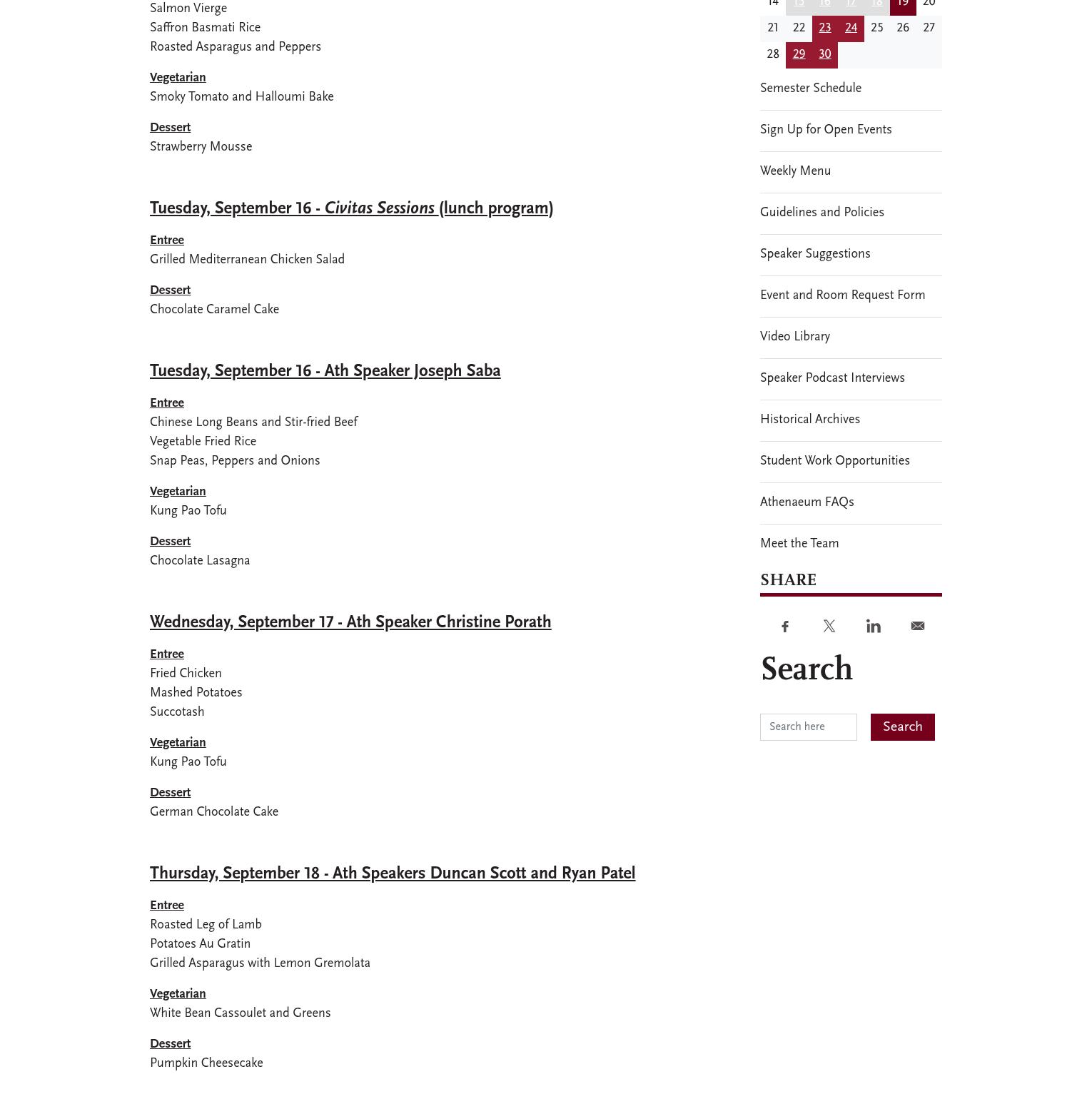 Marian Miner Cook Athenaeum Menu