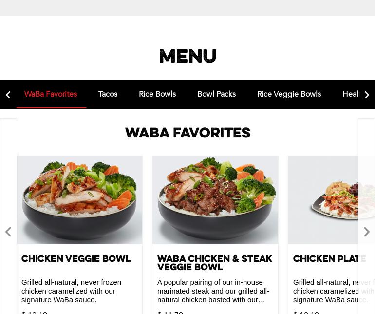WaBa Grill Menu