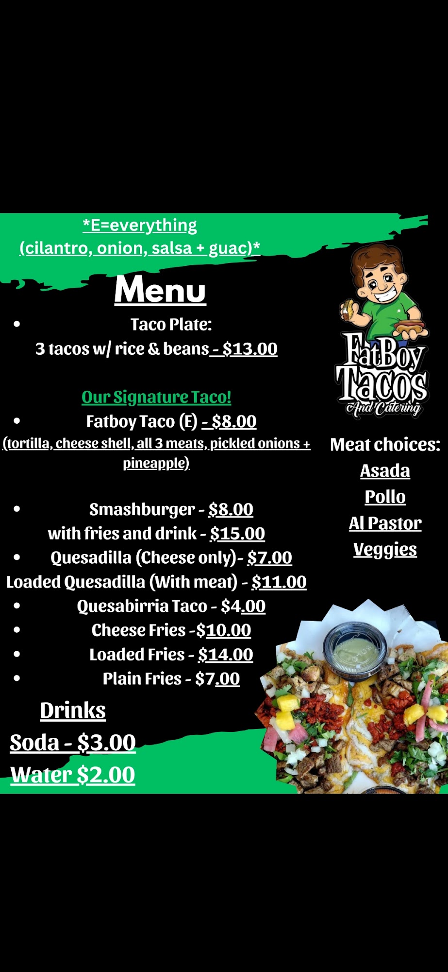 Fat Boy Tacos And Catering Menu