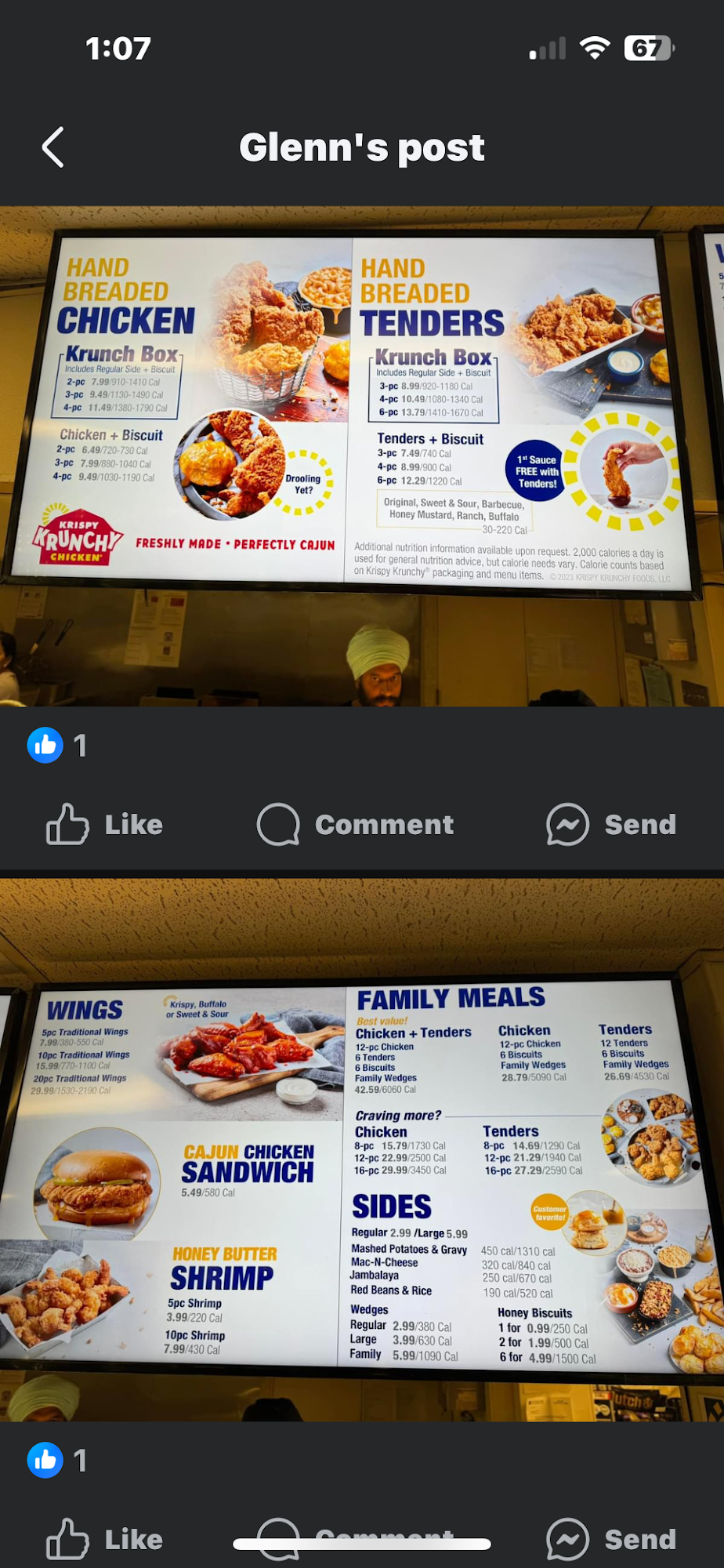 Krispy Krunchy Chicken Menu