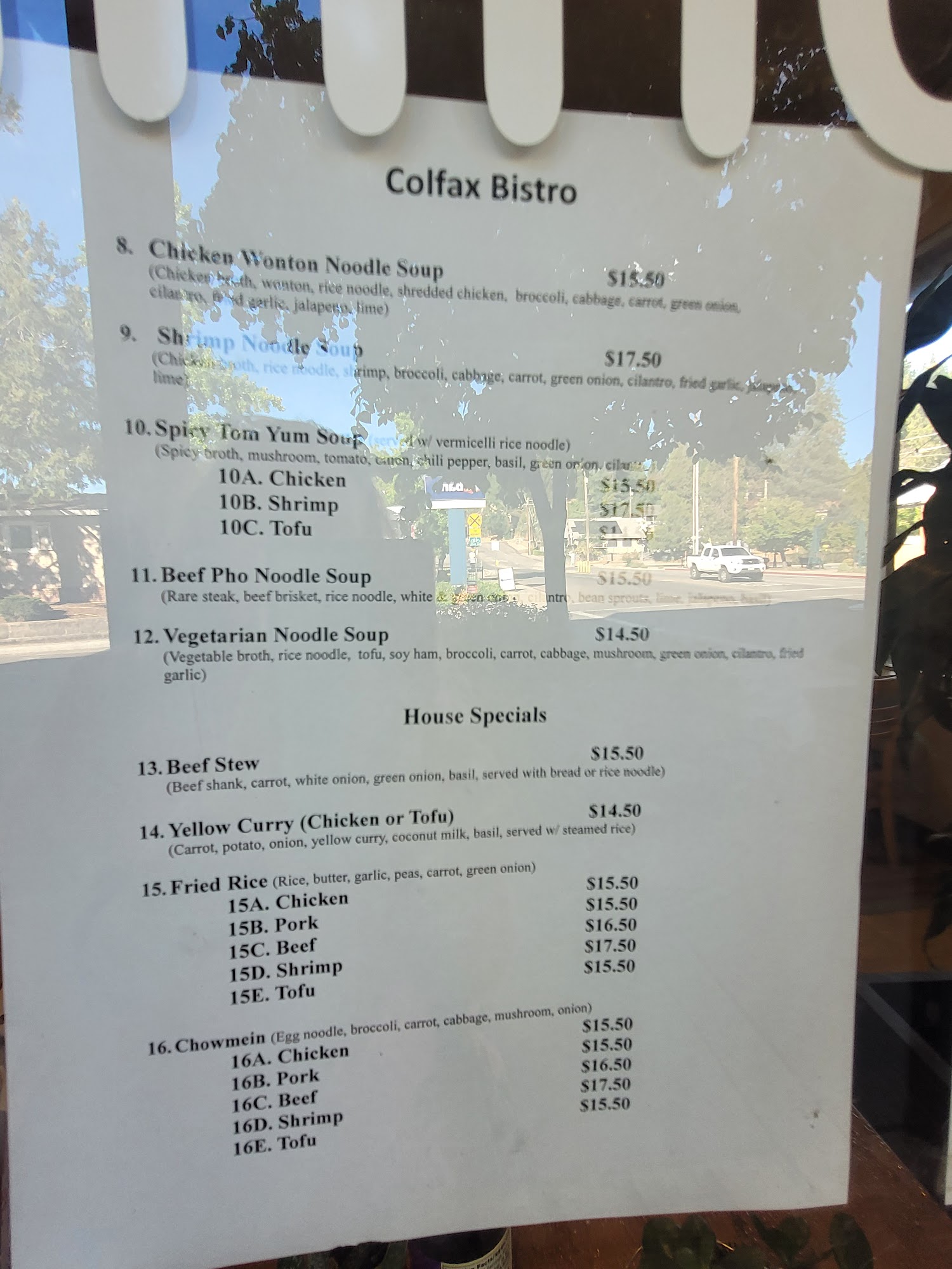 Colfax Bistro Menu