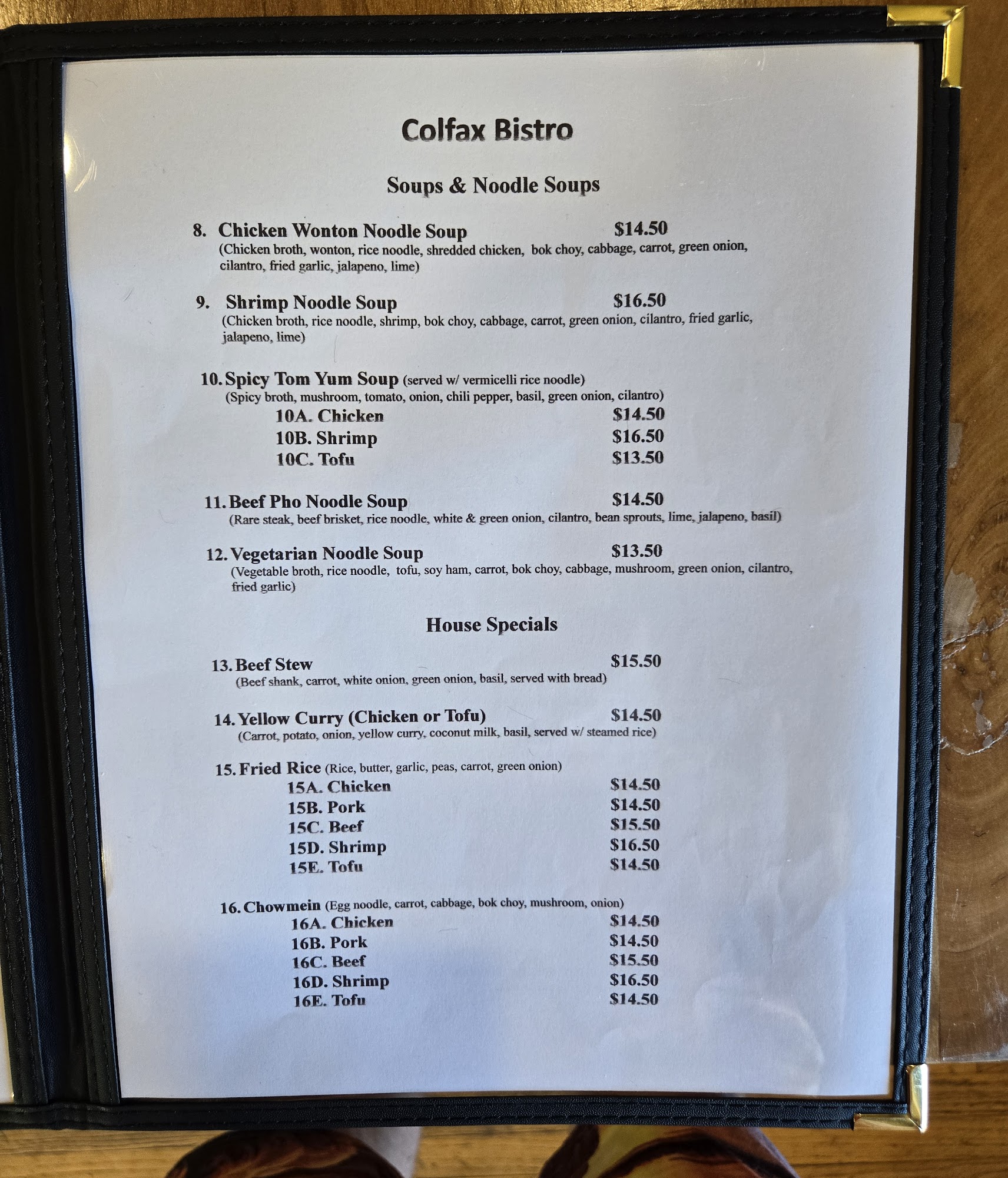 Colfax Bistro Menu