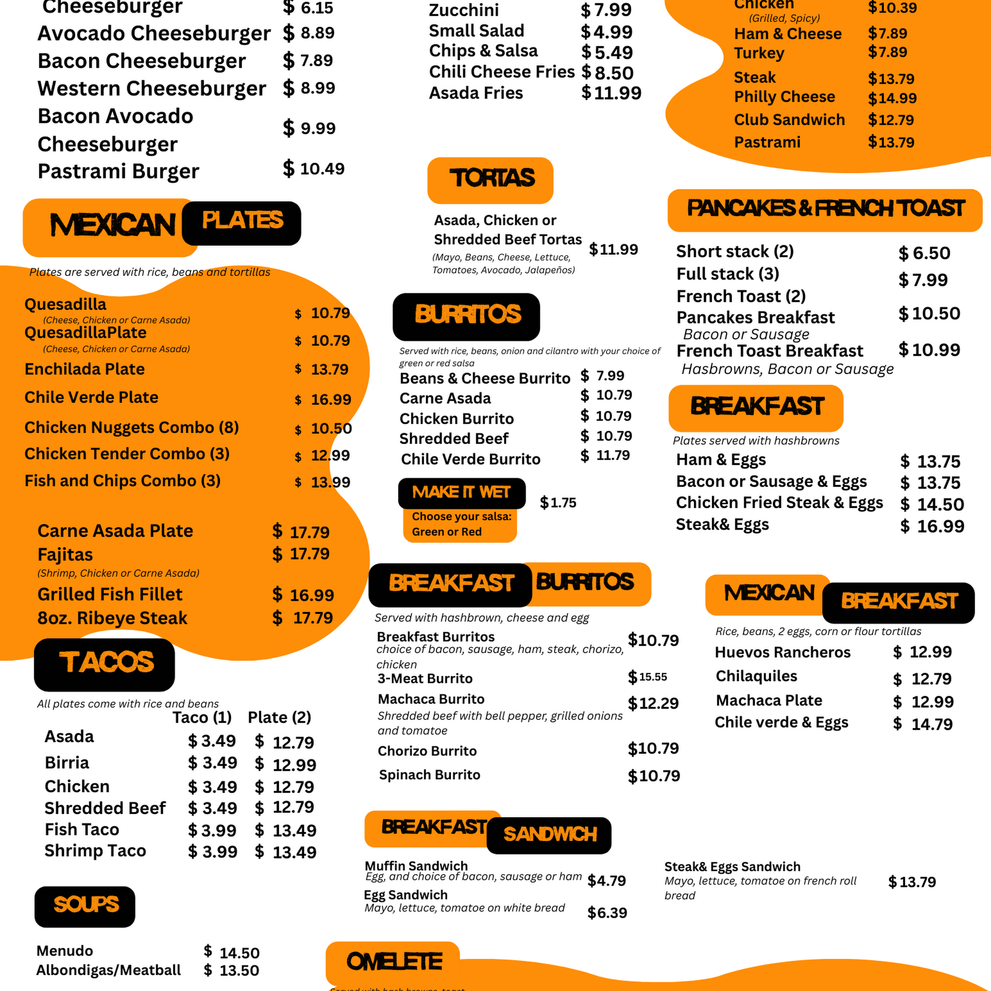 Olympic Flame Burgers Menu