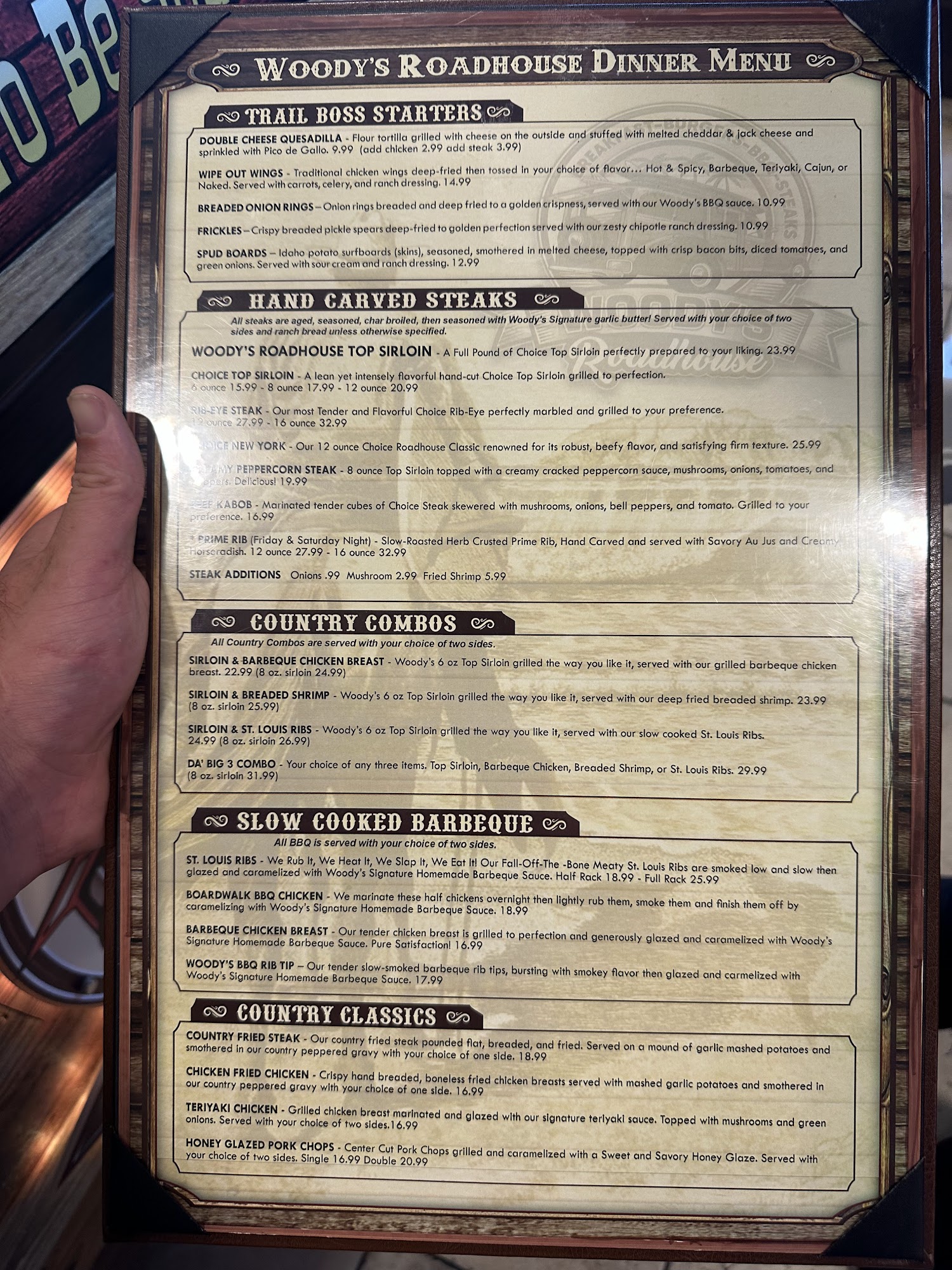Woody's Roadhouse Menu