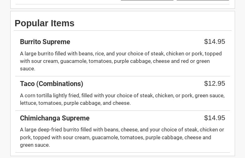 El Jardin Mexican Restaurant Menu