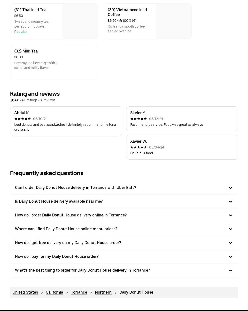 Daily donuts house Menu