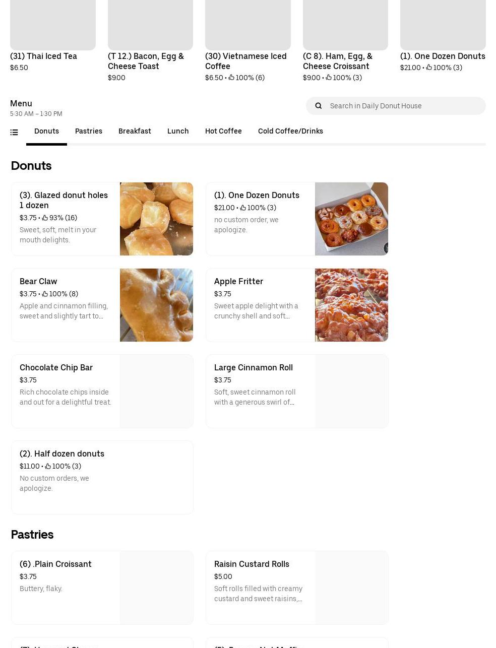 Daily donuts house Menu