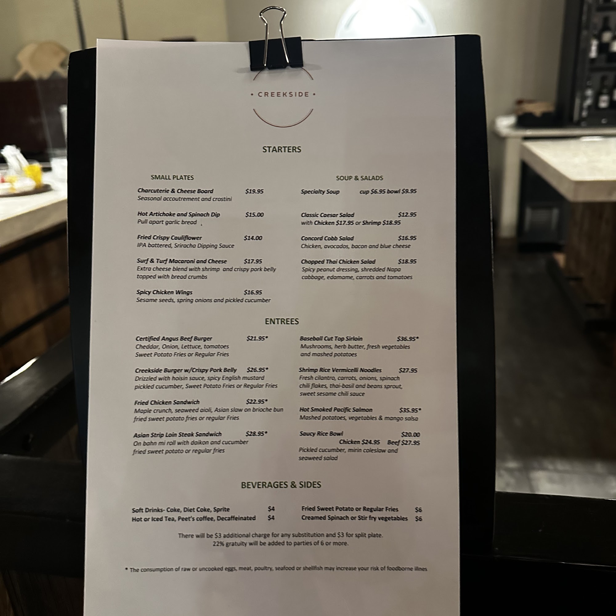 Creekside Restaurant Menu