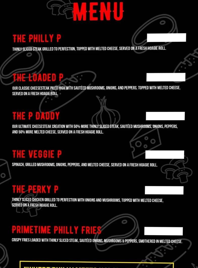 P's Philly Menu