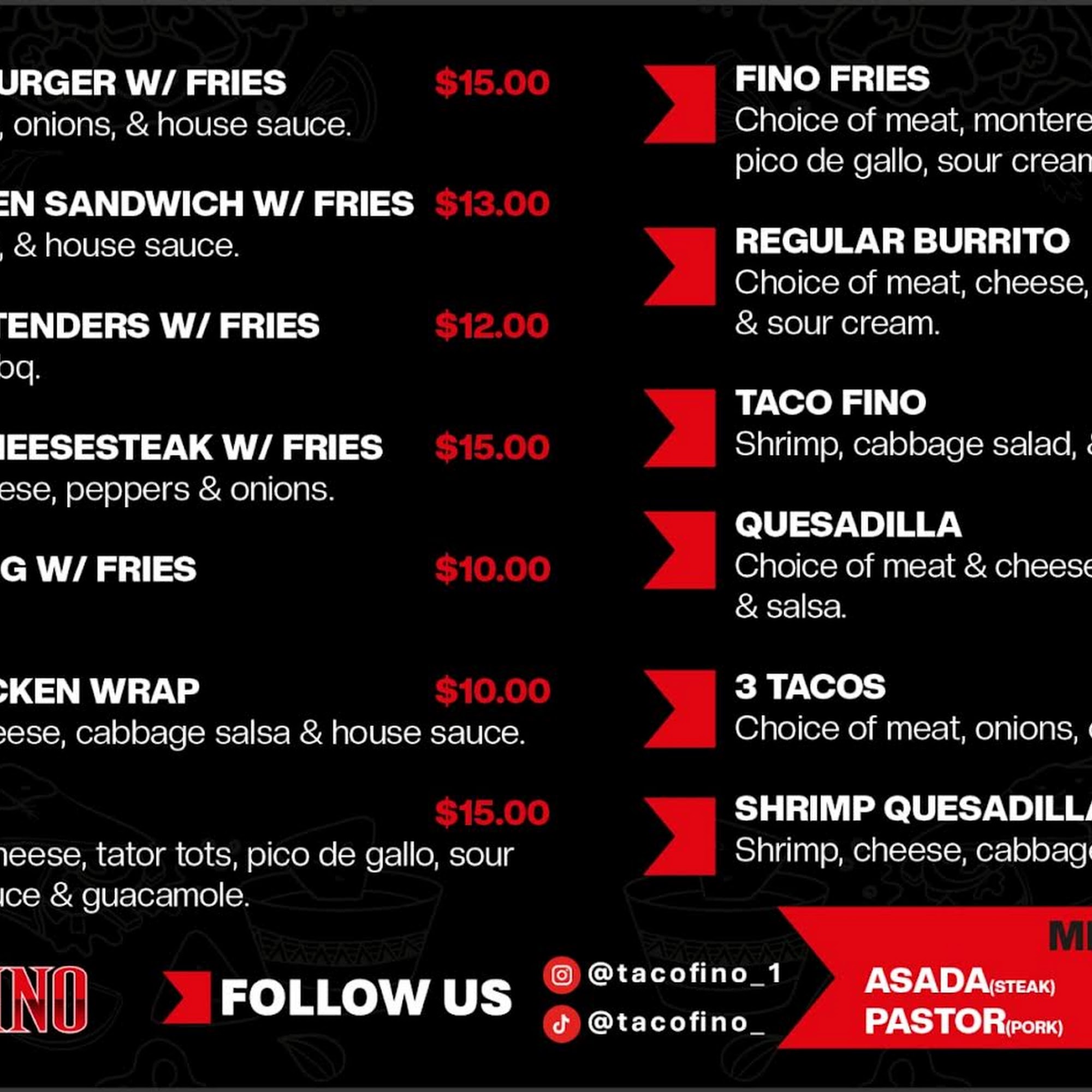 Taco fino Menu