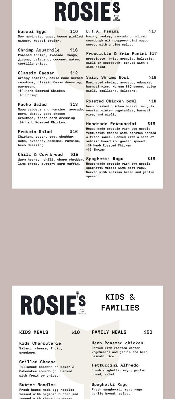 Rosie's Menu