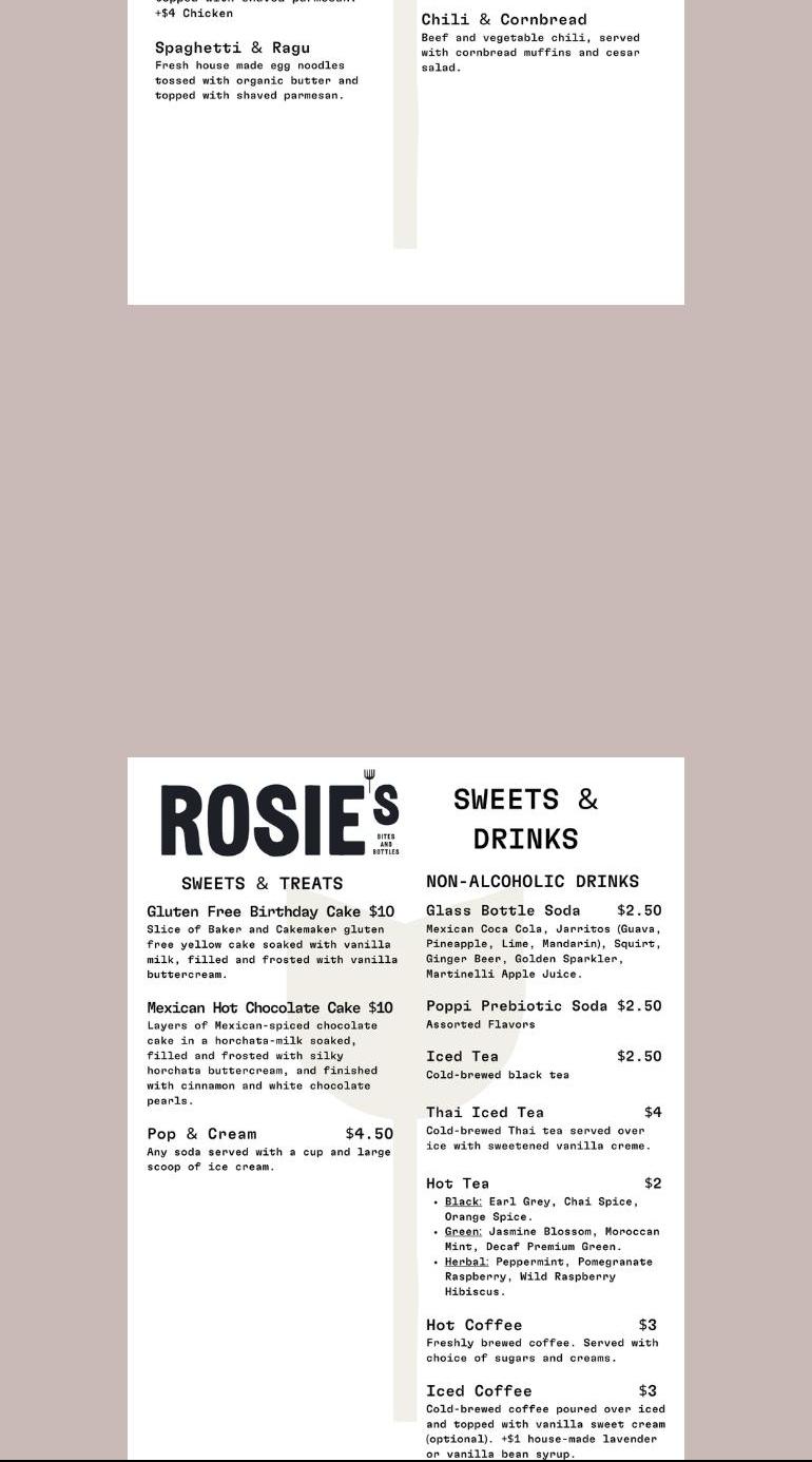 Rosie's Menu