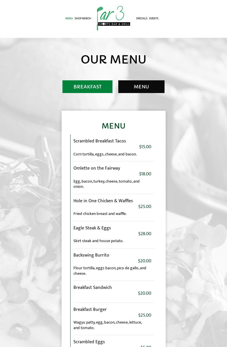 Par 3 Sports Bar & Grill Menu