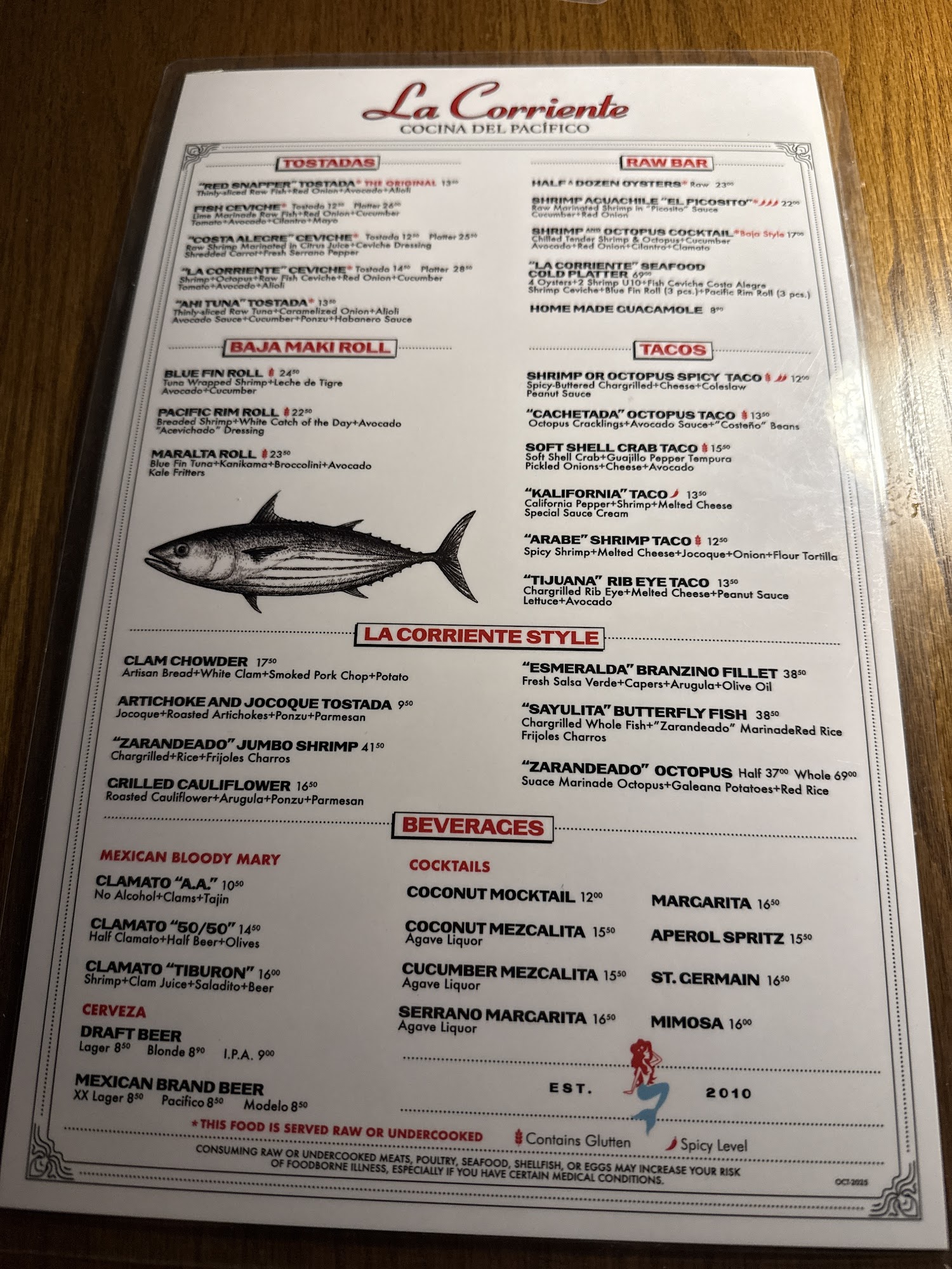 La Corriente Coronado Menu