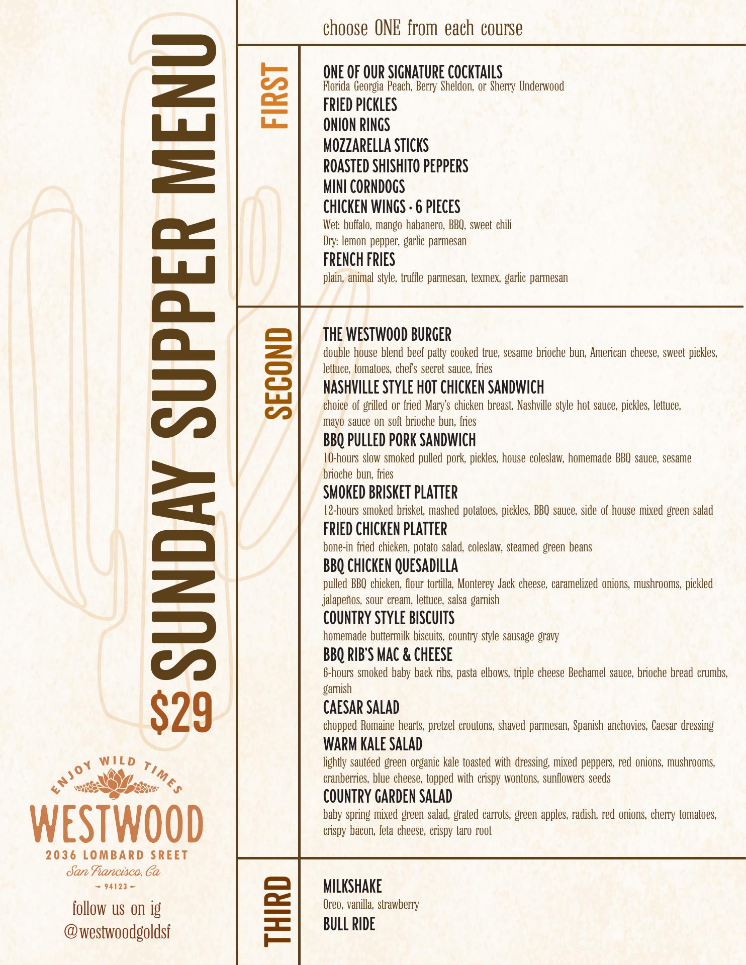 Westwood Coast Menu