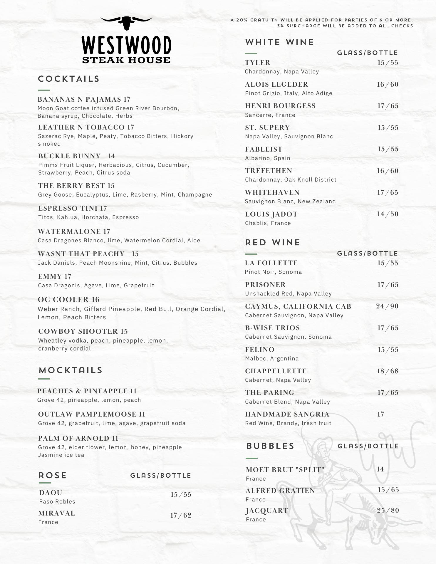 Westwood Coast Menu
